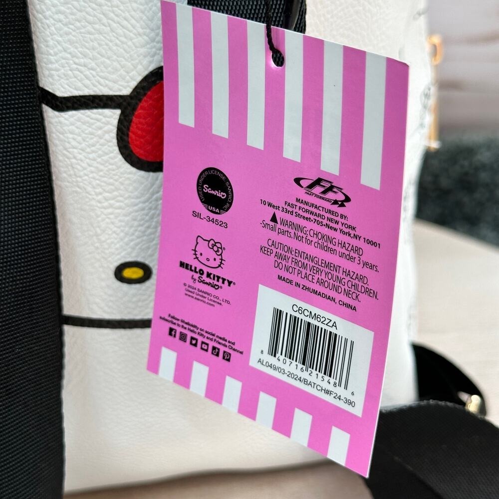 Hello Kitty Mini Backpack White Red Bow Faux Leather Sanrio 10" - Picture 6 of 16